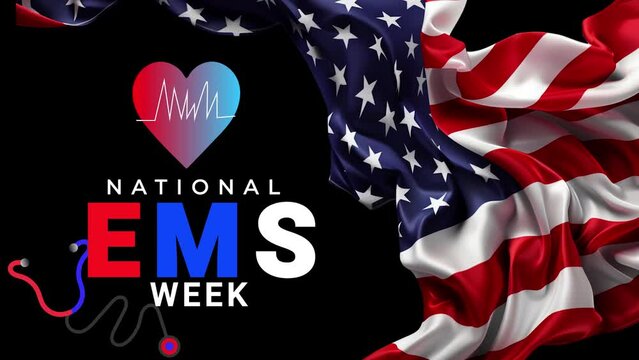 National EMS week. America Flag wave motion.