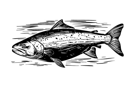 recommend clip art: salmon engraving black and white outline