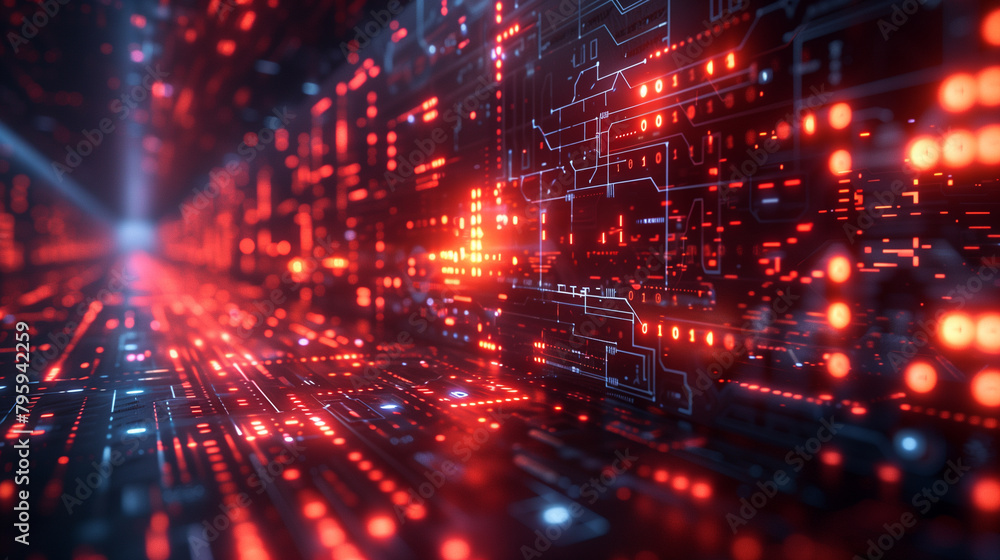 Poster futuristic cyber technology background featuring glowing circuit patterns or binary codes, modern cy