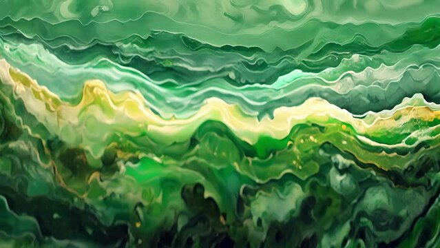 An abstract representation of a jatropha plantation with vibrant splashes of emerald jade and sage green blending together in a mesmerizing display. The waves in the background add .