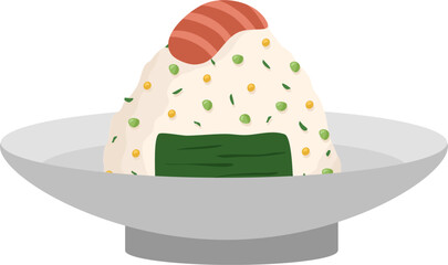  Japanese food onigiri rice ball. Onigiri japanese rice ball  with nory seaweed various taste. Asian rice food. Japanese fast food.