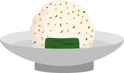  Japanese food onigiri rice ball. Onigiri japanese rice ball  with nory seaweed various taste. Asian rice food. Japanese fast food.