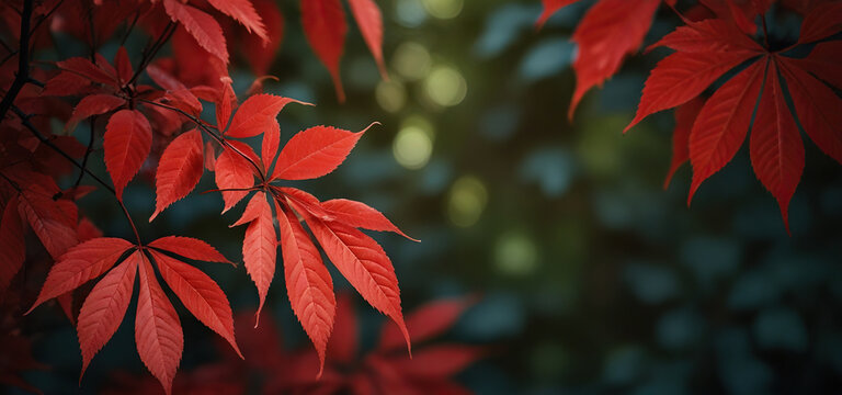 Close up of Autumn red leaves background, Colorful Leaves Of Creeper Plant.
