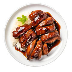 plate of teriyaki chicken isolated on white background