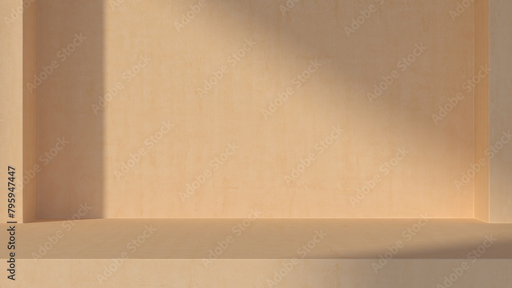 Poster abstract 3d background beige color. minimal background with natural lighting and empty space for pro