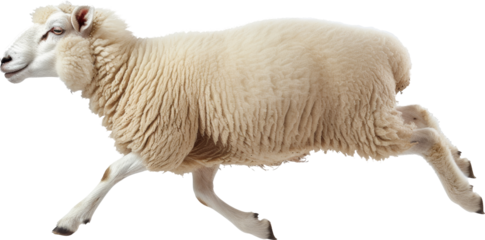 Running white sheep on transparent background