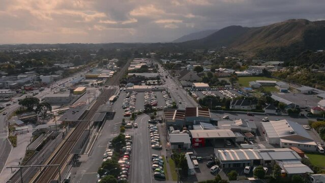 Aerial: Downtown Paraparaumu, wellington, New Zealand.