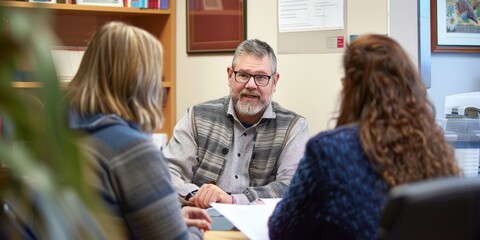 A social worker helping a patient and their family navigate the complexities of insurance and healthcare costs, providing support 