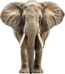 African elephant with large tusks facing forward