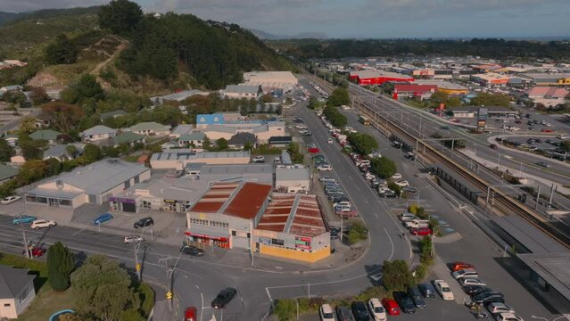 Aerial: Downtown Paraparaumu, wellington, New Zealand.
