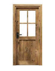 A simple wooden door with glass windows on white background