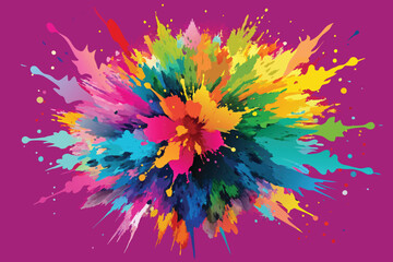 colorful rainbow holi paint color powder explosion vector, isolated wide hot pink panorama background