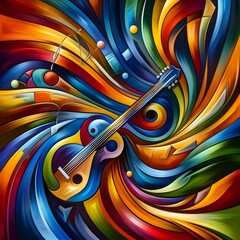 Vibrant Abstract Guitars Colorful Musical Objects for Creative Projects - obrazy, fototapety, plakaty
