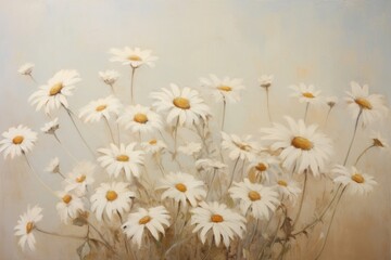 Oil painting of a close up on pale a daisies asteraceae chandelier blossom