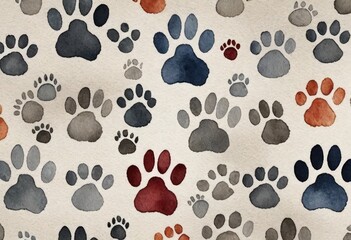 Fototapeta premium paw prints in various shades of gray, overlaid with an elegant multicolored painting of a wildlife scene
