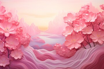 Blossom Pink Spring Gradients: Serene Garden Wave of Elegance