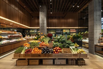 An interior design of the modern grocery store produce fruit plant