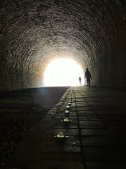 light at the end of tunnel, silhouette - obrazy, fototapety, plakaty