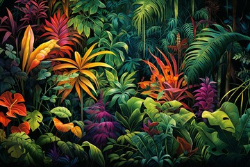 Fototapeta na wymiar Deep Jungle Greenery Gradients: Vibrant Leafy Spectrum Capture