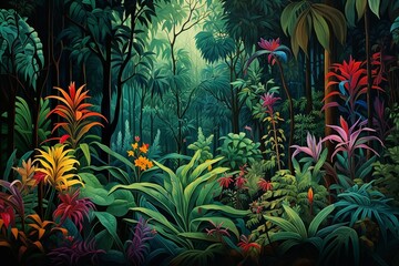 Fototapeta na wymiar Deep Jungle Greenery Gradients: Vibrant Foliage Tapestry Unveiled