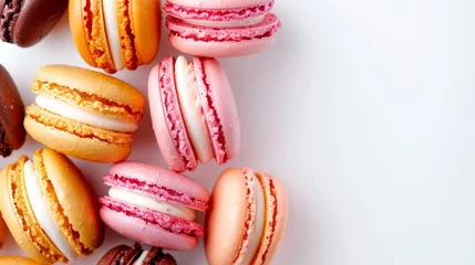 Outdoor kussens Close up of assorted macarons on white background © 2rogan