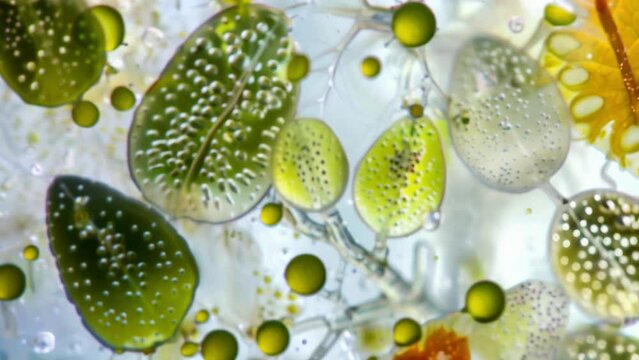 A mix of different species of Euglenoids each with their own unique features and adaptations. Some are more mobile while others have . AI generation.