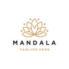 Golden Mandala Flower with Luxury Elegant Connection Geometric Art Line Logo Design