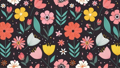 Vector illustration of a seamless floral pattern with spring flowers. Lovely floral background in sweet colors