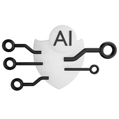 AI security clipart flat design icon isolated on transparent background, 3D render technology and cyber security concept