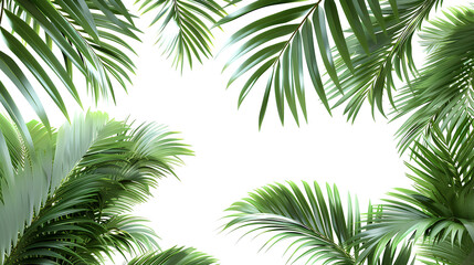 Realistic palm leaves shrubs corner on white background 