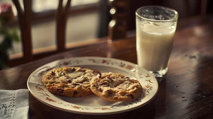 Plexiglas foto achterwand Two cookies beside a glass of milk © 2rogan