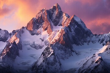 Fototapeta na wymiar High Alpine Sunrise Gradients: Majestic Dawn Light Painting Over Peaks