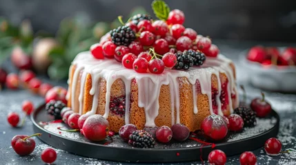 Plexiglas foto achterwand A cake adorned with fresh berries © 2rogan