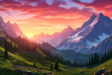 High Alpine Sunrise Gradients: Vibrant Mountain Dawn Majesty