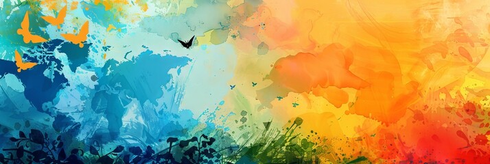 Fototapeta premium World Art Day background with copy space area on side for text. Abstract, colour, and art background. Colorful background, design, banner, poster. 4. International Colour Day. Abstract background