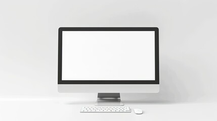 computer mock up with blank or white screen on clean and solid white isolated backgrounds