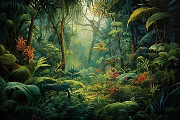 Fototapeta na wymiar Lush Jungle Canopy: Gradient Layers of Verdant Rainforest Beauty