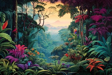 Lush Rainforest Canopy Gradients: Vibrant Jungle Tapestry Delight.