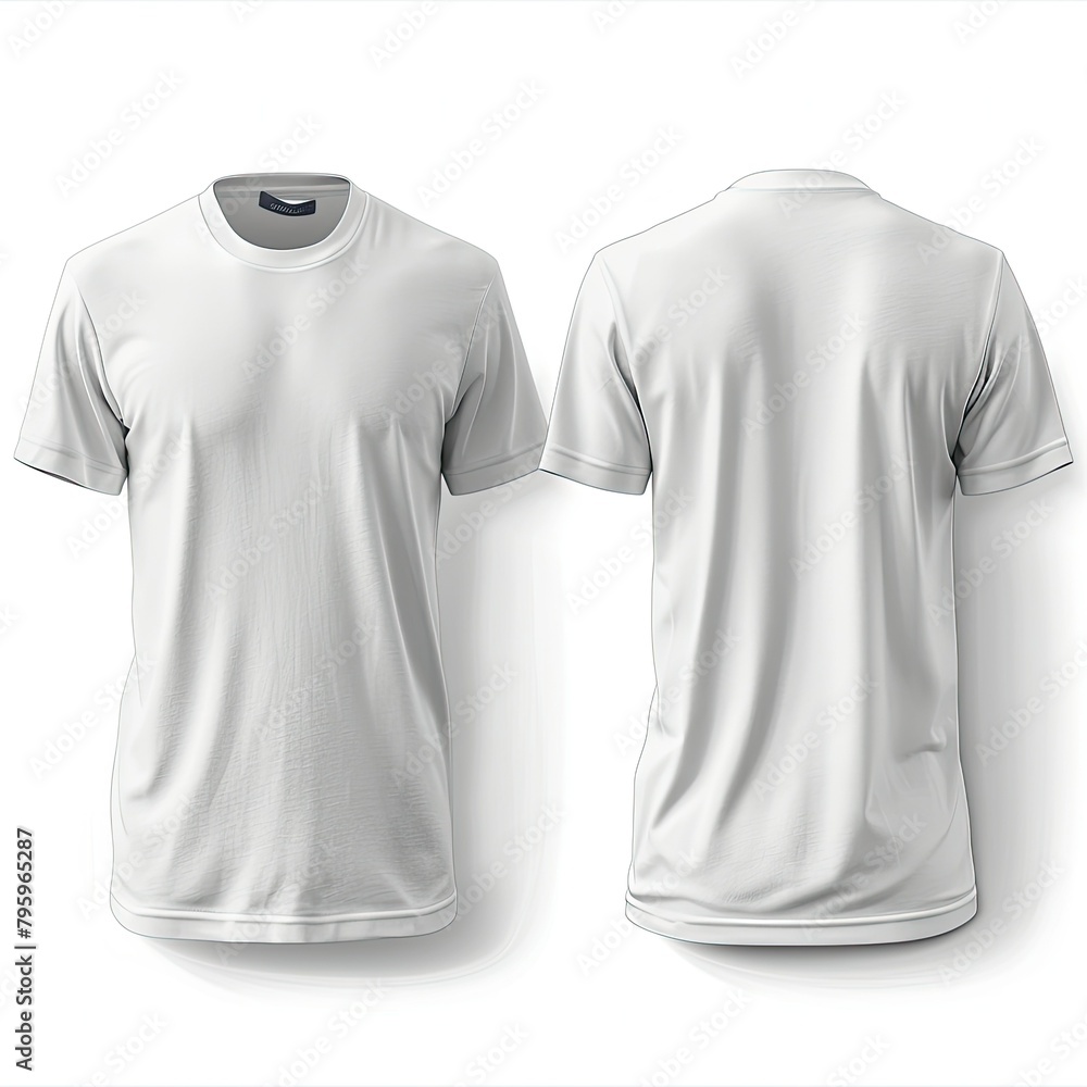 Sticker T-shirt mockup. White blank t-shirt front and back views , isolated backgrounds