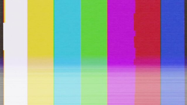 Old television color bars with static texture glitch and chromatic aberration effects
