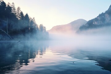 Morning Mist Reflections: Lake Gradients Serenity