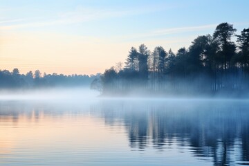 Morning Mist Serenity: Lake Gradients in Peaceful Fog