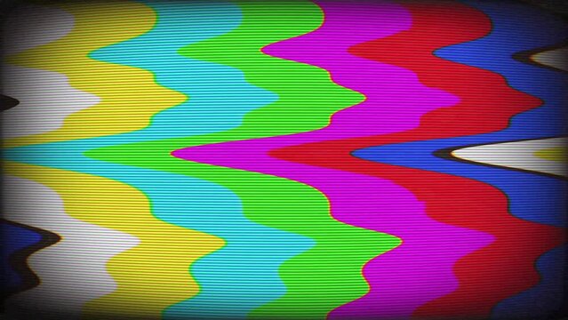 Old television color bars with static texture glitch and chromatic aberration effects
