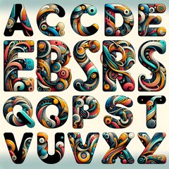 Obraz premium Vibrant Abstract Objects Colorful Alphabet Letters Collection for Creative Projects
