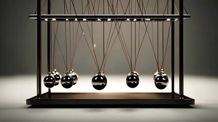 Newton's Cradle in Motion. Dynamic Pendulum Display on Dark Background