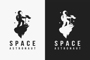 Fun explorer space astronaut mascot logo icon vector template on dark background © DOMHOUZE