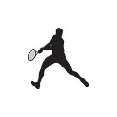 Man tennis player vector silhouette isolated on white background. Sport tennis silhouette isolated. Man recreation after work, anti stress therapy.