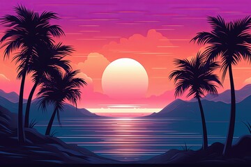 Vaporwave Sunset Hues: Retro Wave Sunset Gradients