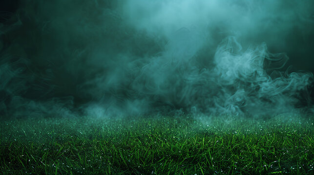 Smoke green background dark ground light smell toxic black bad fog stadium stink mist. Background green grass smoke cloud fart soccer night field dust poison potion floating sport transparent dirty