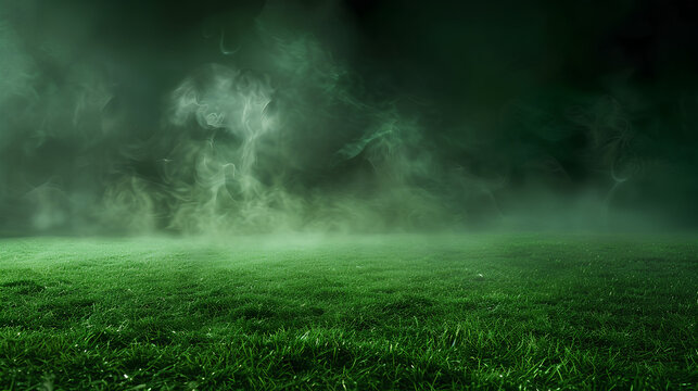 Smoke green background dark ground light smell toxic black bad fog stadium stink mist. Background green grass smoke cloud fart soccer night field dust poison potion floating sport transparent dirty - Powered by Adobe